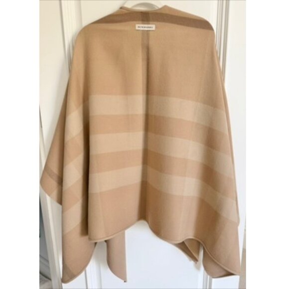 Burberry Charlotte Reversible Merino Wool Check Cape Poncho Camel Tan - Picture 5 of 8